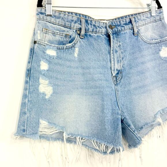 Jelly Jeans Blue 100% Cotton Light Wash Factory Distressed High Rise Denim Short - Picture 3 of 15